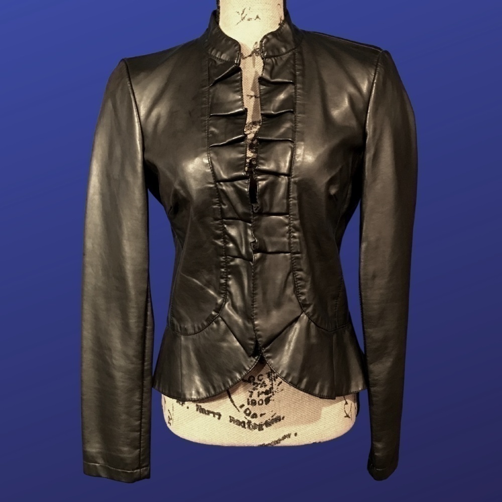 I.N.C. INTERNATIONAL CONCEPTS 100% Faux Leather RUFFLED Jacket, Size S, EUC